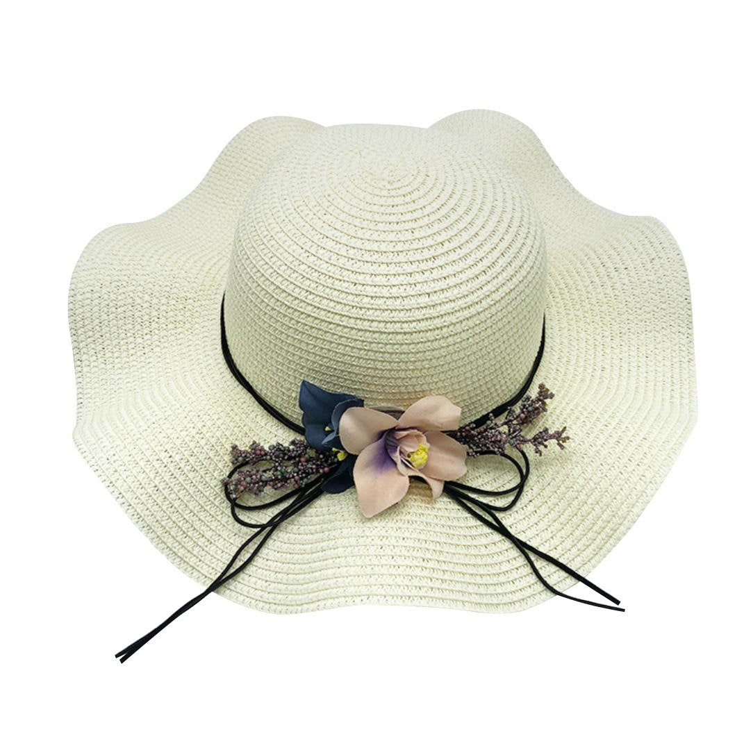 Floppy Foldable Straw Sun Hat with Floral Bowknot-Hats-Innovato Design-White-Innovato Design