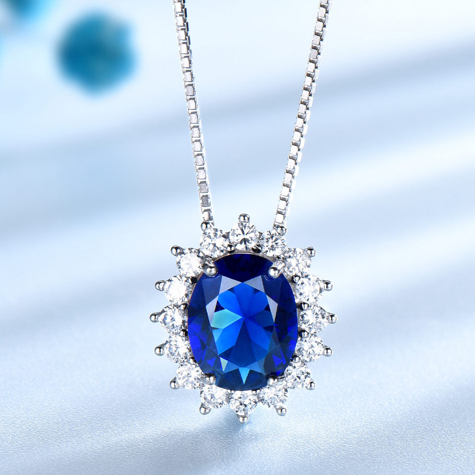 Nano Blue Sapphire and Cubic Zirconia 925 Sterling Silver Pendant, Stud Earrings & Ring Jewelry Set-Jewelry Sets-Innovato Design-Sapphire-5-Innovato Design