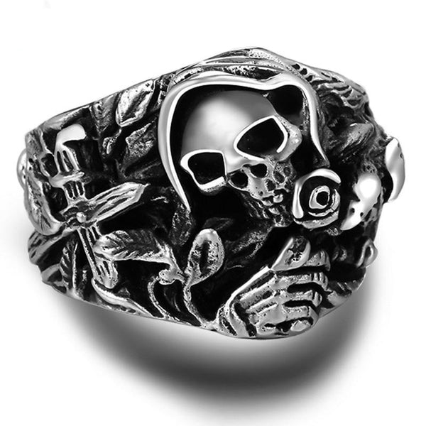 Gothic Skull, Flower, Cross and Howling Eagle 925 Sterling Silver Vintage Punk Rock Ring-Gothic Rings-Innovato Design-10-Innovato Design