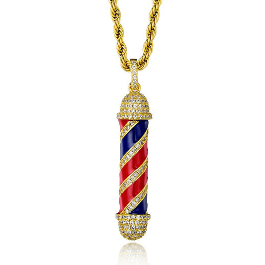 Cubic-Zirconia-Studded Barbershop Bling Copper Hip-hop Pendant Necklace-Necklaces-Innovato Design-Gold-4mm Rope-20in-Innovato Design