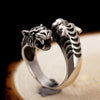 Gothic Two Black Tiger Heads 925 Sterling Silver Vintage Ring-Rings-Innovato Design-Innovato Design