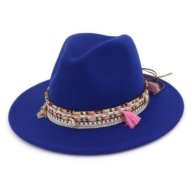 Large Brim Vintage Wool Felt Fedora Panama Hawaian Hat-Hats-Innovato Design-Blue-Innovato Design
