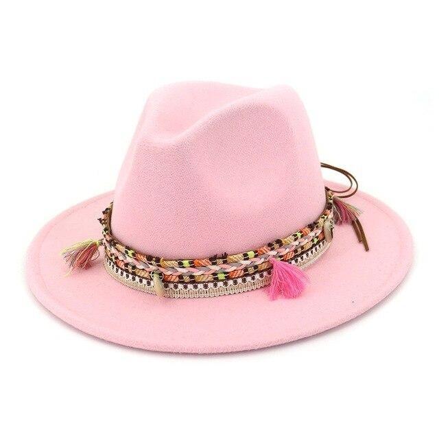 Large Brim Vintage Wool Felt Fedora Panama Hawaian Hat-Hats-Innovato Design-Pink-Innovato Design