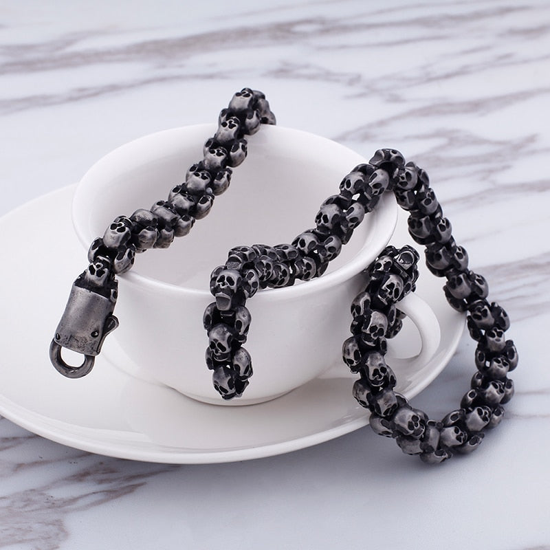 Gothic Skull Link Chain Stainless Steel Punk Brushed Polished Long Necklace-Necklaces-Innovato Design-Silver-19.69in-Innovato Design
