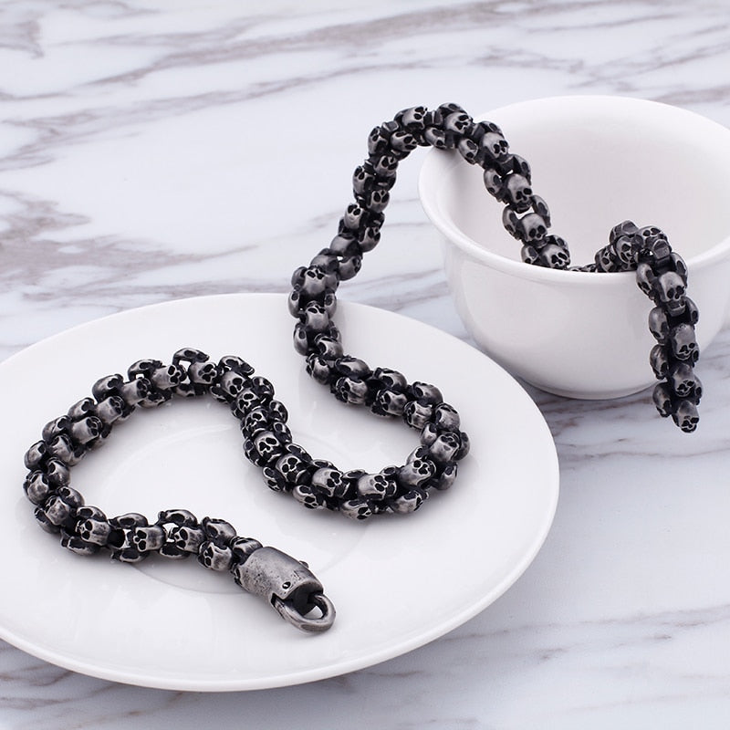 Gothic Skull Link Chain Stainless Steel Punk Brushed Polished Long Necklace-Necklaces-Innovato Design-Silver-19.69in-Innovato Design