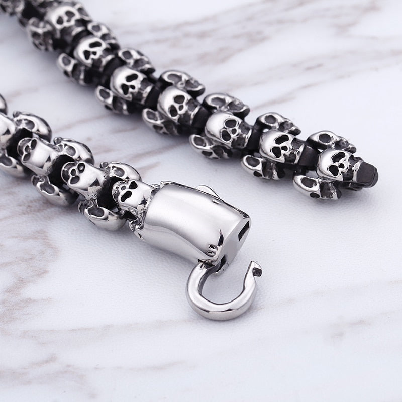 Gothic Skull Link Chain Stainless Steel Punk Brushed Polished Long Necklace-Necklaces-Innovato Design-Silver-19.69in-Innovato Design