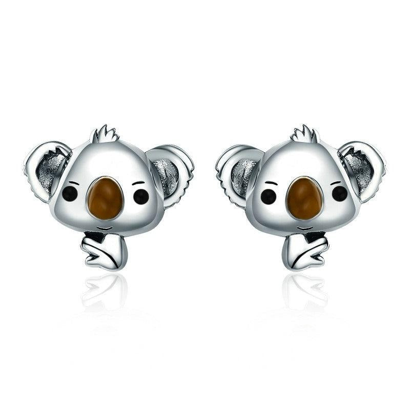 Cute Koala Bear and Cubic Zirconia Heart 925 Sterling Silver Necklace, Earrings & Ring Jewelry Set-Jewelry Sets-Innovato Design-Innovato Design