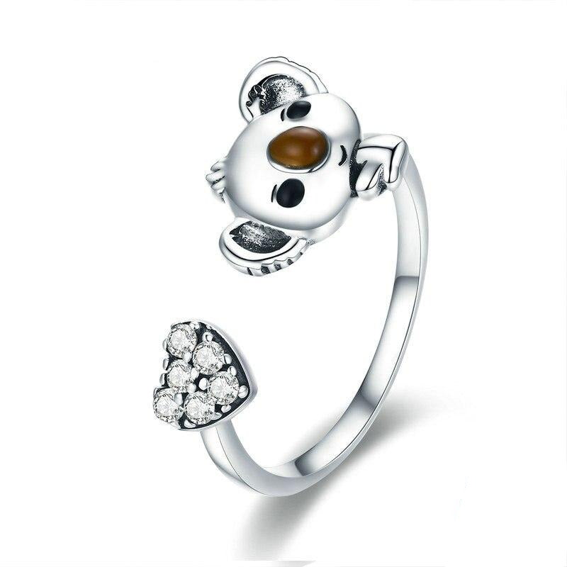 Cute Koala Bear and Cubic Zirconia Heart 925 Sterling Silver Necklace, Earrings & Ring Jewelry Set-Jewelry Sets-Innovato Design-Innovato Design