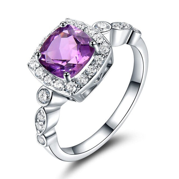 Birthstones and Cubic Zirconia 925 Sterling Silver Engagement Ring-Rings-Innovato Design-10-Amethyst-Innovato Design