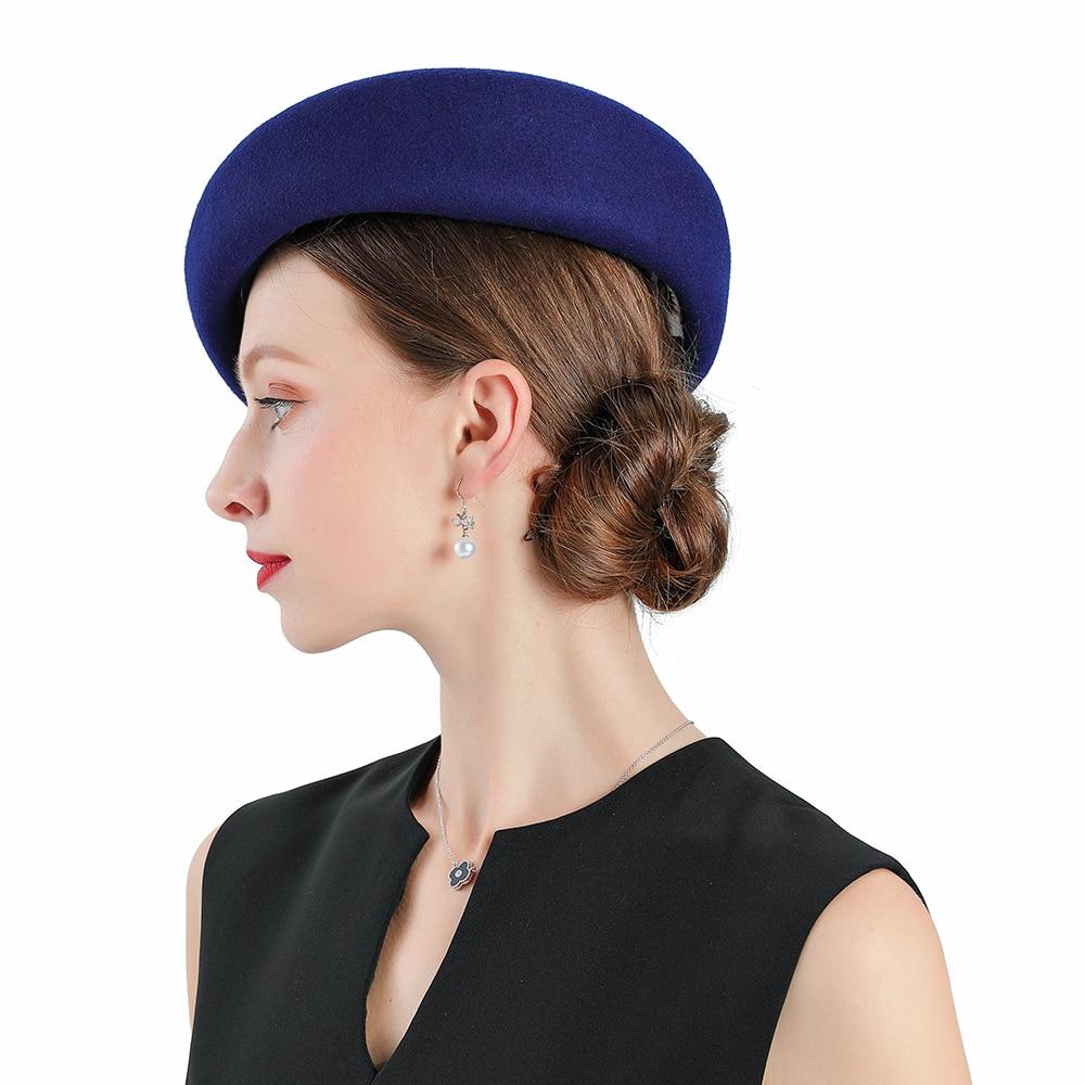 Vintage Blue Wool Pillbox Fascinator Hat with Sinamay Bow-Hats-Innovato Design-Innovato Design