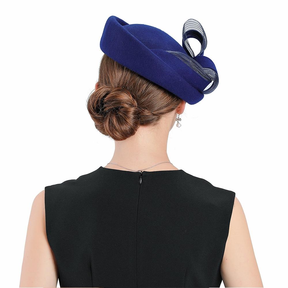 Vintage Blue Wool Pillbox Fascinator Hat with Sinamay Bow-Hats-Innovato Design-Innovato Design