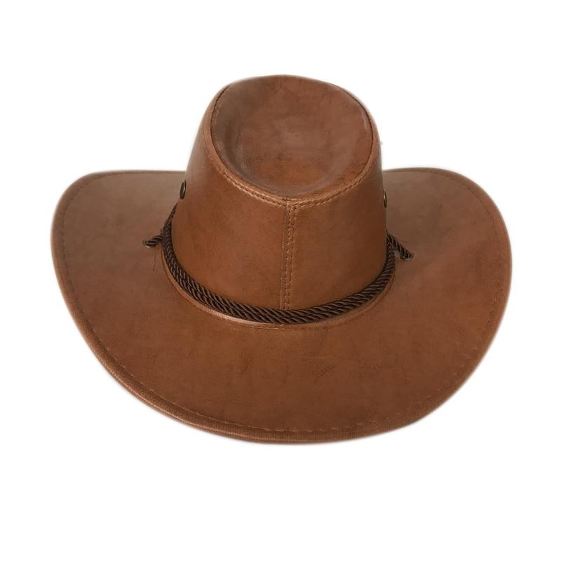 Faux Leather Cowboy Hat with Twisted Rope Band and Adjustable Strap-Hats-Innovato Design-Khaki-Innovato Design