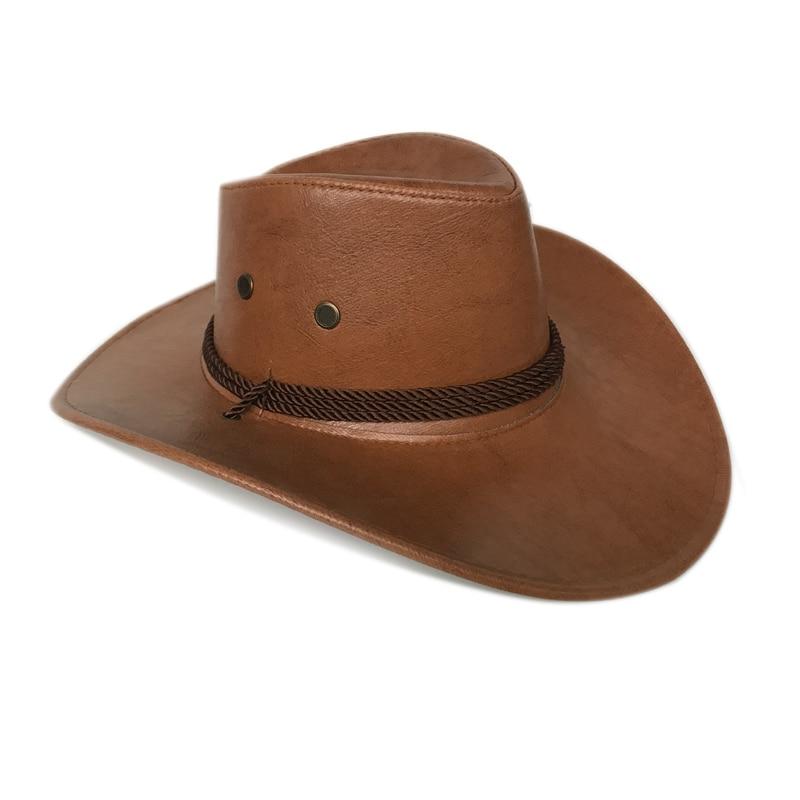 Faux Leather Cowboy Hat with Twisted Rope Band and Adjustable Strap-Hats-Innovato Design-Khaki-Innovato Design