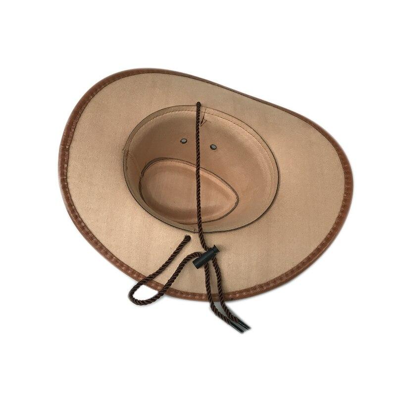 Faux Leather Cowboy Hat with Twisted Rope Band and Adjustable Strap-Hats-Innovato Design-Khaki-Innovato Design