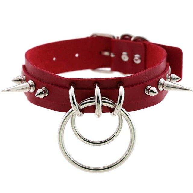 Metal Spike Collar Choker Leather Gothic Punk Harajuku Necklace-Necklace-Innovato Design-Red-Innovato Design