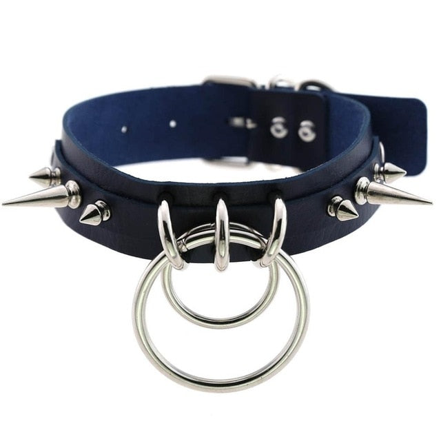 Metal Spike Collar Choker Leather Gothic Punk Harajuku Necklace-Necklace-Innovato Design-Dark Blue-Innovato Design