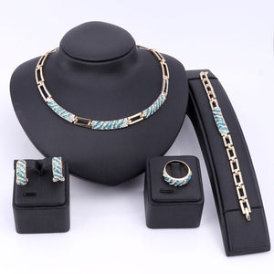 Cubic Zirconia and Crystal Enamel Necklace, Bracelet, Earrings & Ring Jewelry Set-Jewelry Sets-Innovato Design-Blue-Innovato Design