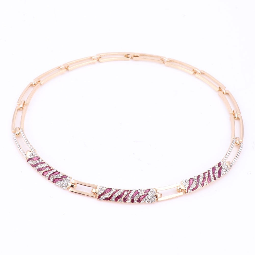 Cubic Zirconia and Crystal Enamel Necklace, Bracelet, Earrings & Ring Jewelry Set-Jewelry Sets-Innovato Design-Blue-Innovato Design