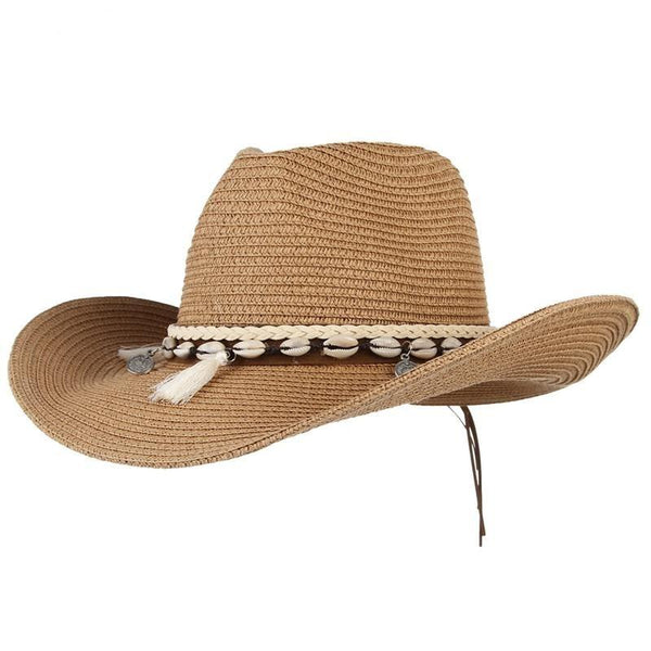 Tasseled Sea Shell Summer Cowboy Hat with Charms-Hats-Innovato Design-Beige-Innovato Design