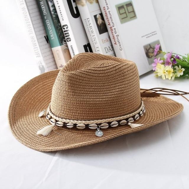 Tasseled Sea Shell Summer Cowboy Hat with Charms-Hats-Innovato Design-Black-Innovato Design