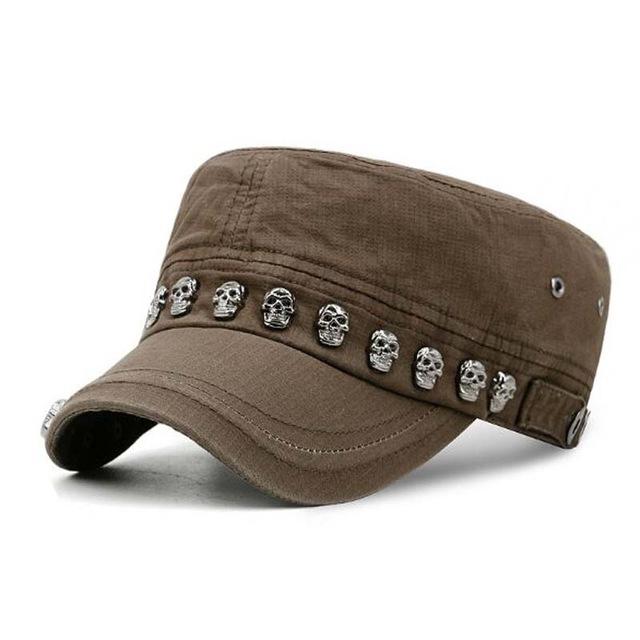 Punk Skull Rivet Cotton Snapback Military Army Cap-Hats-Innovato Design-Coffee Green-Innovato Design