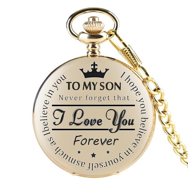 "To My Son, Never Forget That I Love You" Retro Engraved Quartz Pocket Watch-Pocket Watch-Innovato Design-Gold-Innovato Design