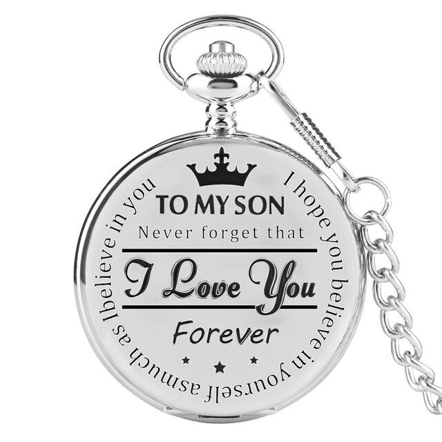 "To My Son, Never Forget That I Love You" Retro Engraved Quartz Pocket Watch-Pocket Watch-Innovato Design-Silver-Innovato Design
