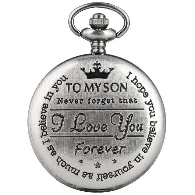 "To My Son, Never Forget That I Love You" Retro Engraved Quartz Pocket Watch-Pocket Watch-Innovato Design-Grey-Innovato Design