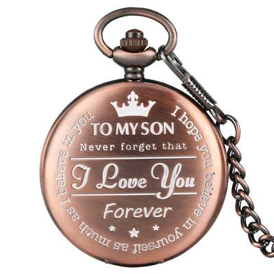 "To My Son, Never Forget That I Love You" Retro Engraved Quartz Pocket Watch-Pocket Watch-Innovato Design-Rose Gold-Innovato Design