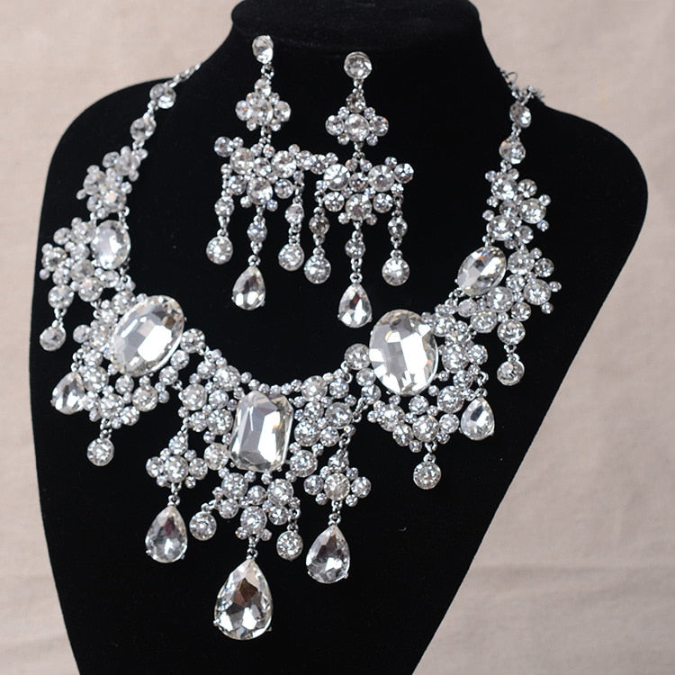 Big Rhinestone Necklace & Earrings Wedding Jewelry Set-Jewelry Sets-Innovato Design-Innovato Design