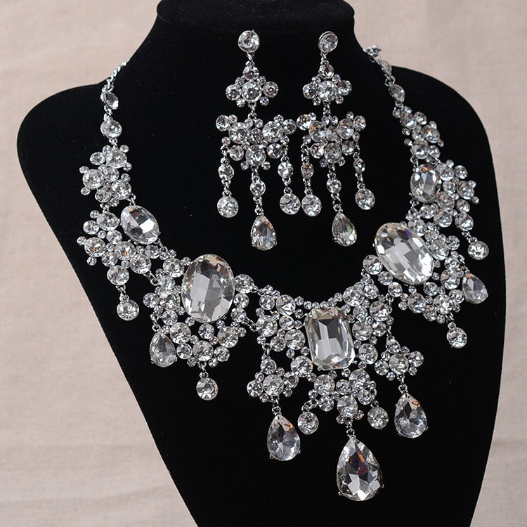 Big Rhinestone Necklace & Earrings Wedding Jewelry Set-Jewelry Sets-Innovato Design-Innovato Design