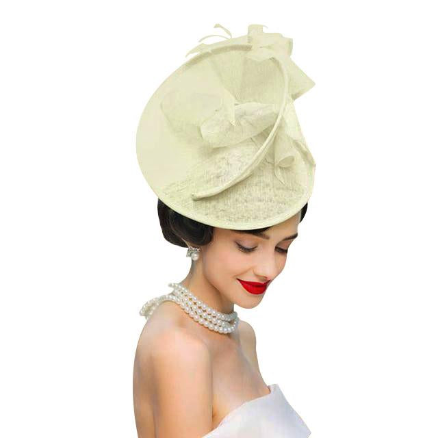 Vintage Flower Headband Sinamay Pillbox Fascinator Hat with Feathers-Hats-Innovato Design-Beige-Innovato Design