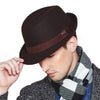 Elegant Wide Brim Wool Felt Fedora Trilby Hat with Black Hatband