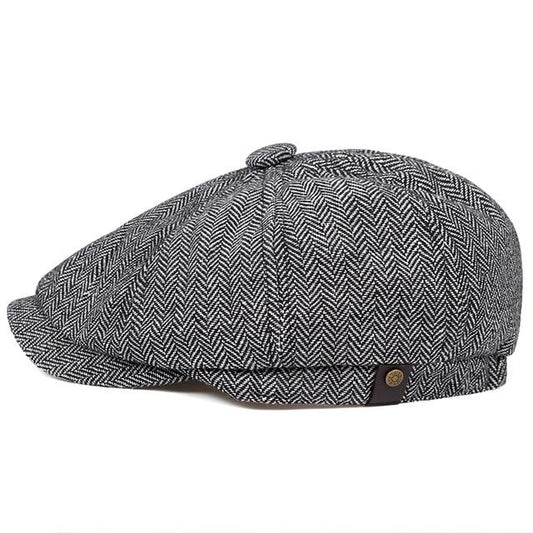 Woolen Herringbone Tweed Newsboy Cap-Hats-Innovato Design-Gray-XL-Innovato Design