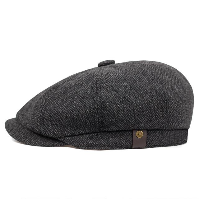 Woolen Herringbone Tweed Newsboy Cap-Hats-Innovato Design-Dark Grey-XL-Innovato Design