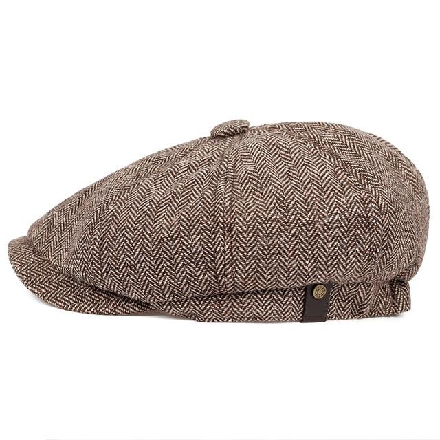 Woolen Herringbone Tweed Newsboy Cap-Hats-Innovato Design-Brown-XL-Innovato Design