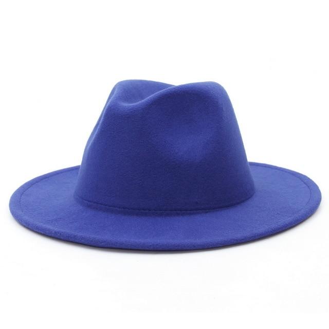 Solid Color Wide Brim Wool Felt Fedora Hat-Hats-Innovato Design-Royal blue-XL-Innovato Design