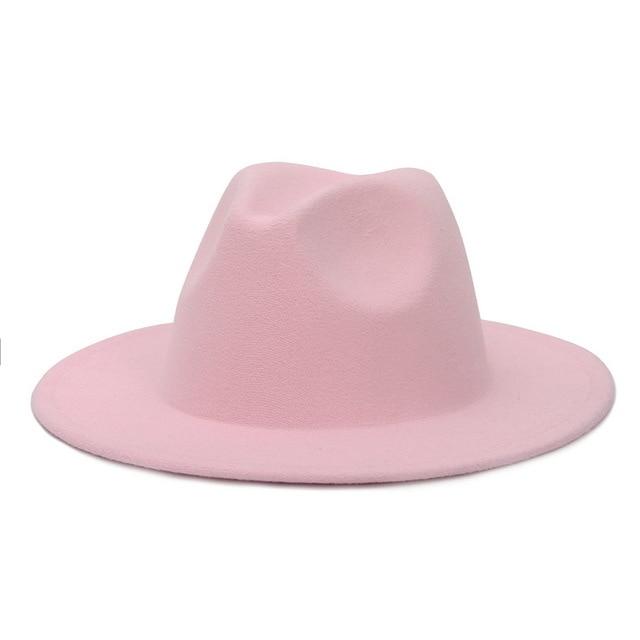 Solid Color Wide Brim Wool Felt Fedora Hat-Hats-Innovato Design-Pink-XL-Innovato Design