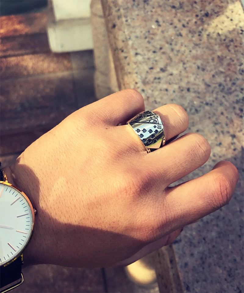 Poker Cards 925 Sterling Silver Adjustable Punk Rock Ring-Gothic Rings-Innovato Design-Innovato Design