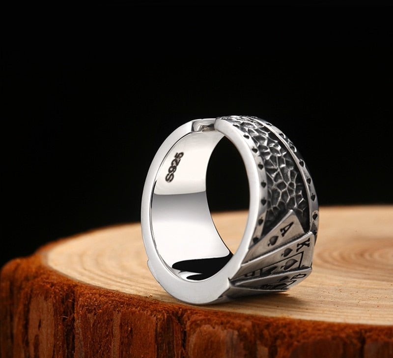 Poker Cards 925 Sterling Silver Adjustable Punk Rock Ring-Gothic Rings-Innovato Design-Innovato Design