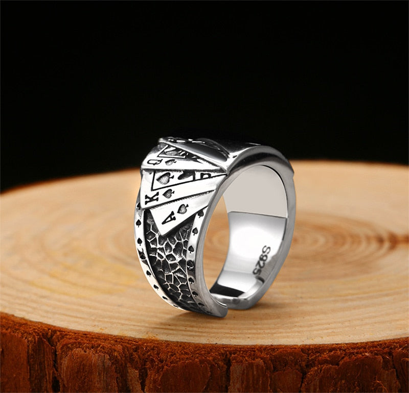 Poker Cards 925 Sterling Silver Adjustable Punk Rock Ring-Gothic Rings-Innovato Design-Innovato Design