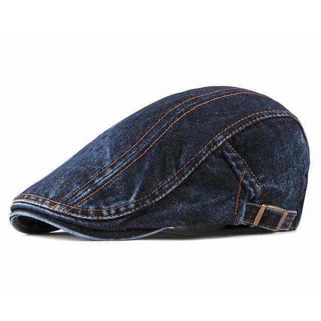 Casual Denim Ivy Irish Cabbie Scally Duckbill Gatsby Flat Cap-Hats-Innovato Design-Dark Blue-Innovato Design