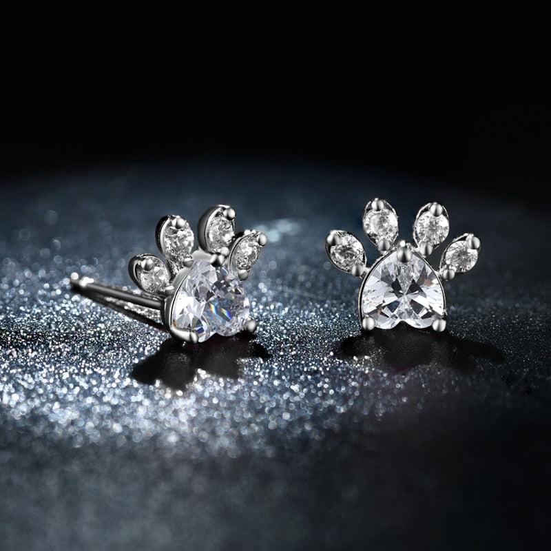 Dog Paw Cubic Zirconia Necklace, Bracelet, Earrings & Ring Jewelry Set-Jewelry Sets-Innovato Design-Rose Gold-Innovato Design