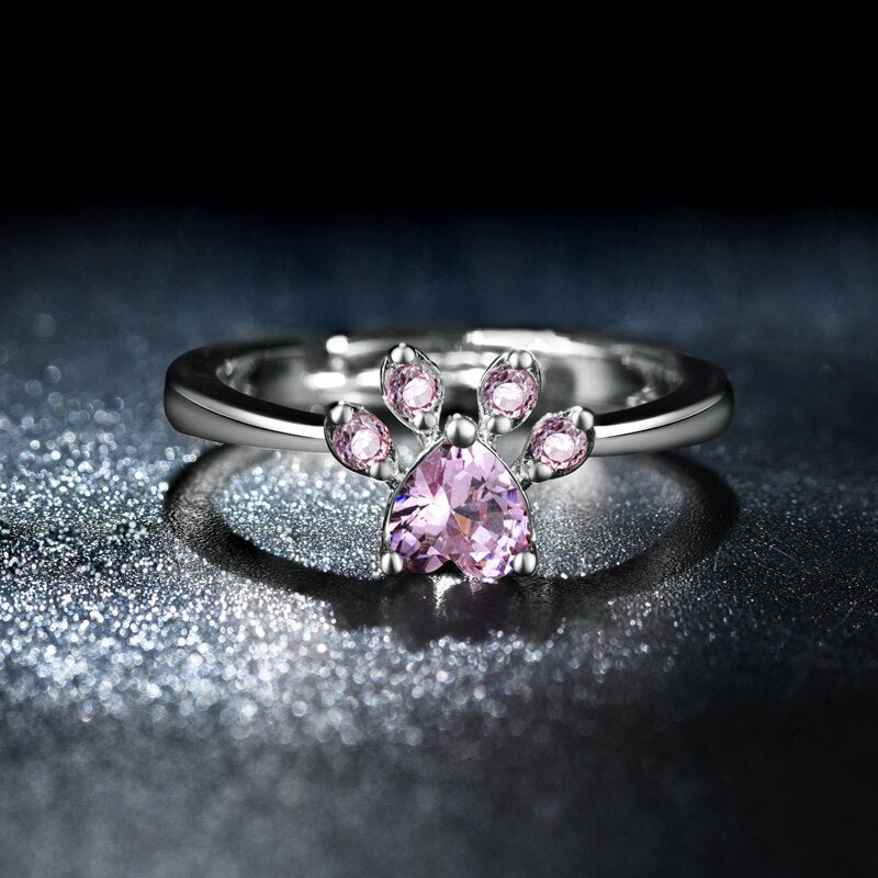 Dog Paw Cubic Zirconia Necklace, Bracelet, Earrings & Ring Jewelry Set-Jewelry Sets-Innovato Design-Rose Gold-Innovato Design