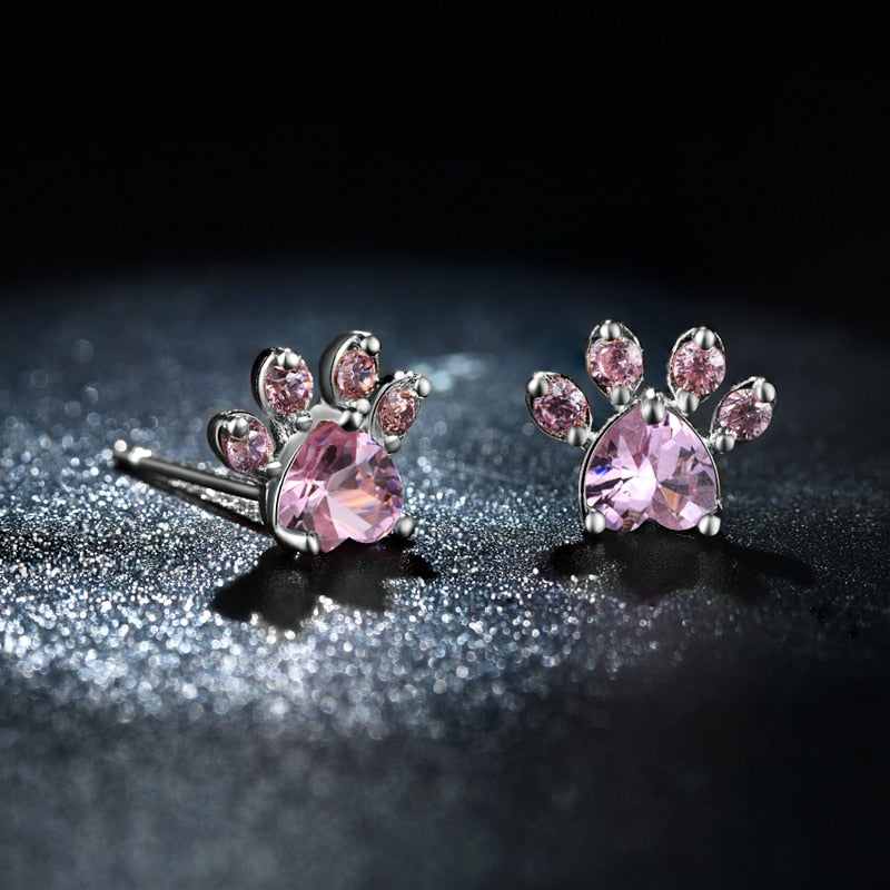 Dog Paw Cubic Zirconia Necklace, Bracelet, Earrings & Ring Jewelry Set-Jewelry Sets-Innovato Design-Rose Gold-Innovato Design