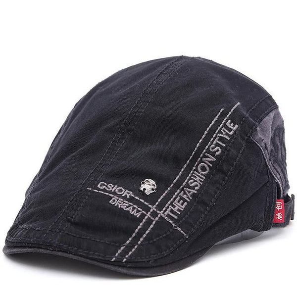 Embroidered Cotton Flat Newsboy Cap-Hats-Innovato Design-Black-Innovato Design