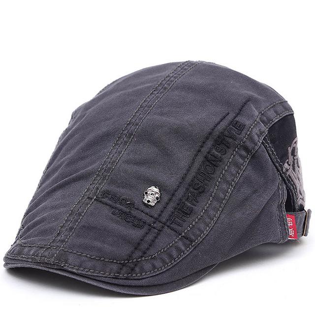 Embroidered Cotton Flat Newsboy Cap-Hats-Innovato Design-Dark Grey-Innovato Design