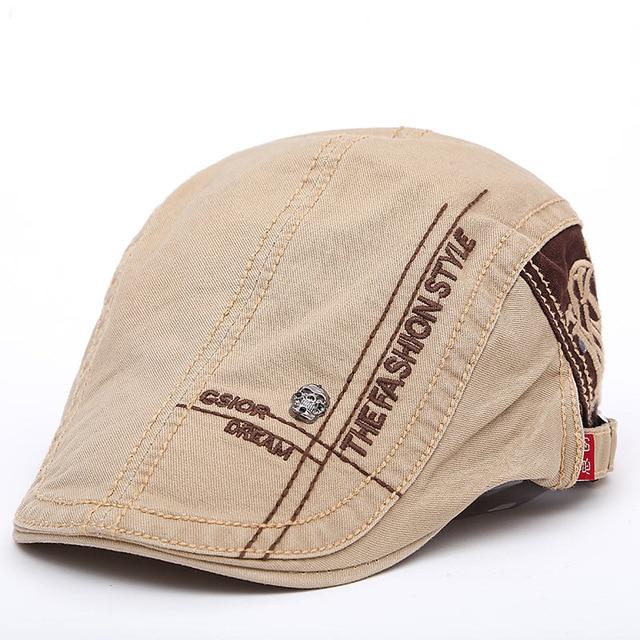 Embroidered Cotton Flat Newsboy Cap-Hats-Innovato Design-Beige-Innovato Design