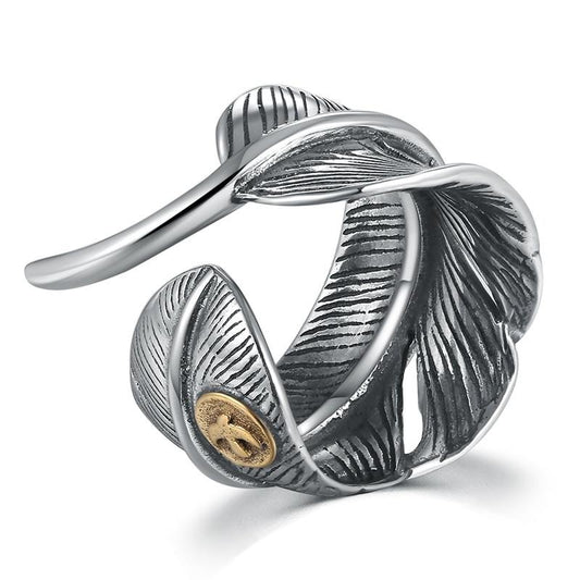 Feather 925 Sterling Silver Adjustable Vintage Ring-Gothic Rings-Innovato Design-Innovato Design