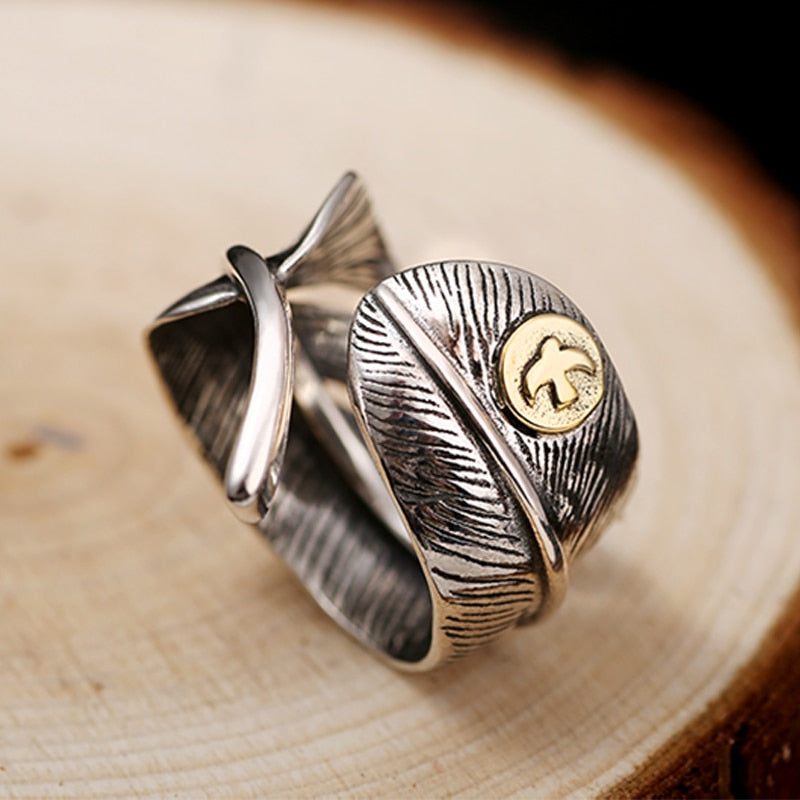 Feather 925 Sterling Silver Adjustable Vintage Ring-Gothic Rings-Innovato Design-Innovato Design